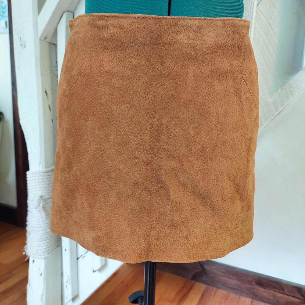 XXI Forever 21 Cognac Brown Pig Skin Leather Mini Skirt Womens Small A-Line Boho